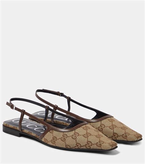 gucci gg leather-trimmed slingback flats
